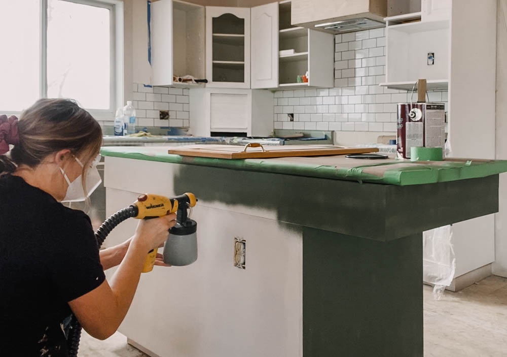 Professional cabinet refinishing with spray finish