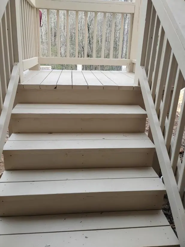 Exterior stairs — treads, risers, and rails — exterior painting by Vibrant Painting, Greenville SC